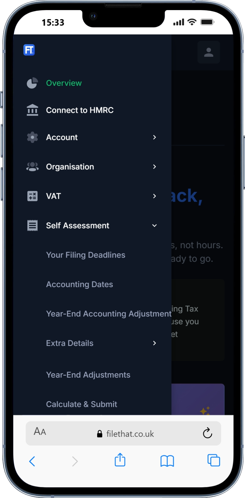 Self Assessment Features - Submit tax returns, view calculations, manage employment income, and track property income
