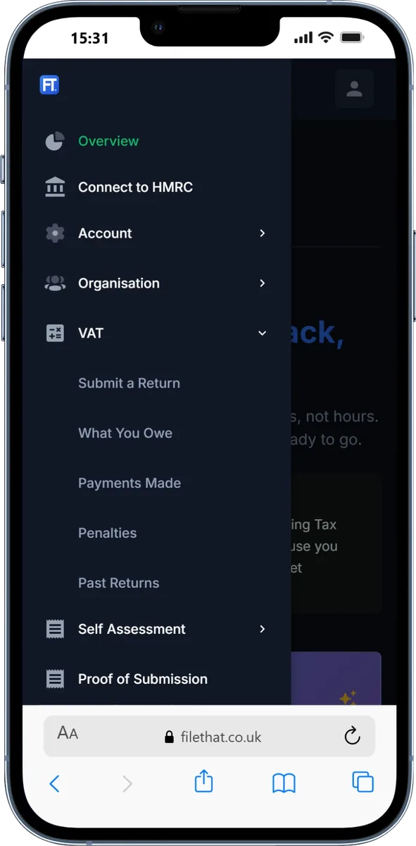 VAT Features - Submit returns, view obligations, track payments, and manage nil returns