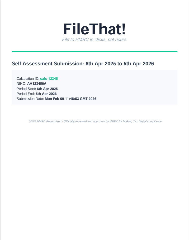 Self Assessment Submission Receipt Example