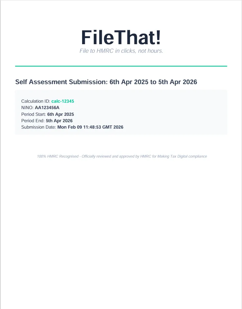 Self Assessment Submission Receipt Example